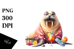 Cute Walrus in Beachwear PNG Product Image 1