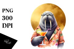 Hipster Walrus with Cocktail PNG Product Image 1