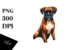 Watercolor Boxer on Sand with Surf and Ball | Clipart Product Image 1