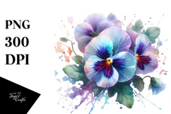 Pansy with Watercolor Splash, High-Resolution PNG Product Image 1