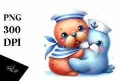 Cute Baby Walrus Cudling Sailor | Clipart Product Image 1