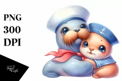 Colorful Baby Walrus Sailor Clipart Product Image 1