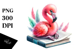 Vibrant Book Flamingo Clipart Product Image 1