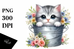 Watercolor Cat with Flowers PNG Product Image 3