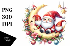 Santa Gnomes on Moon with Snowflakes PNG Product Image 1