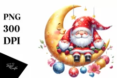 Santa Gnomes on Moon with Snowflakes PNG Product Image 3