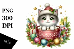 Cute Cat with Christmas Ornaments PNG Product Image 1