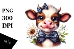 Watercolor Funny Cow Bow and Tie PNG Product Image 1