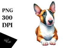 Watercolor Bull Terrier Surrounded by Christmas Gifts, PNG Product Image 1