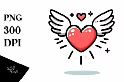 Simple Cartoon Heart with Wings PNG Product Image 1