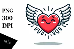 Simple Cartoon Heart with Wings PNG Product Image 1