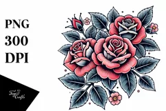 Roses Tattoo Stile PNG Product Image 1