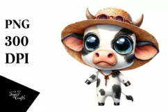 Funny Baby Cow with Sun Hat Clipart Product Image 1