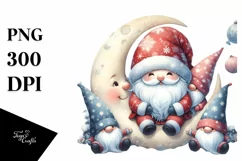 Vintage Santa with Gnomes on Moon PNG Product Image 3