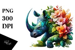 Rhino with 3D Flowers, Transparent PNG Product Image 1