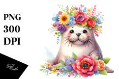 Cute Cartoon-Style Walrus Sitting on Flower | Clipart Product Image 1