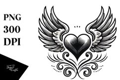 Simple Tattoo Style Heart with Wings PNG Product Image 1