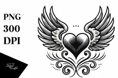 Simple Tattoo Style Heart with Wings PNG Product Image 1