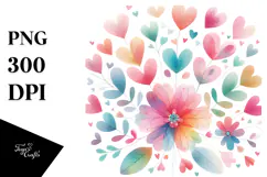 Simple Flower with Hearts Watercolor PNG Product Image 1