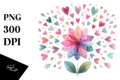 Simple Flower with Hearts Watercolor PNG Product Image 1