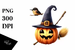 Funny Watercolor Halloween Broom | Sublimation Clipart Product Image 1