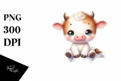 Pastel Baby Cow on Cloud with Snowflakes Product Image 1