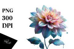 Dahlia with Watercolor Splash, PNG Product Image 1