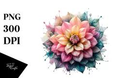 Dahlia with Watercolor Splash, PNG Product Image 1