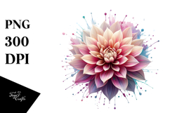 Dahlia with Watercolor Splash, PNG Product Image 1