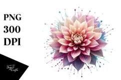 Dahlia with Watercolor Splash, PNG Product Image 1