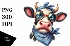 Watercolor Cow with Bandana | Clipart Product Image 3