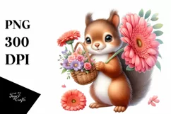 Whimsical Baby Squirrel with Flowers | Clipart Product Image 1