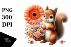 Whimsical Baby Squirrel with Flowers | Clipart Product Image 3