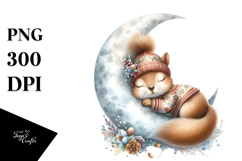 Cute Baby Squirrel Christmas Moon PNG Product Image 1