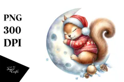 Cute Baby Squirrel Christmas Moon PNG Product Image 1