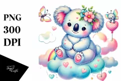 Colorful Watercolor Digital Painting with Adorned Koala PNG Product Image 1