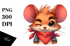 Sarcastic Mouse with Bandana, Watercolor PNG Product Image 1