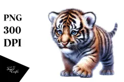 Baby Tiger Digital Watercolor PNG Product Image 1