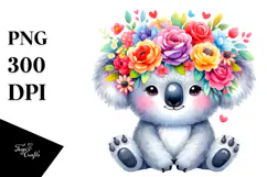 Watercolor Koala Flower Crown Clipart Product Image 1