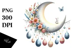 Watercolor Bunny with Half Moon PNG Product Image 1