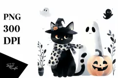 Black Cat Watercolor PNG Product Image 1