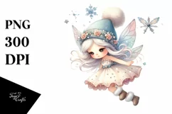 Cute Fairy with Snow Flakes PNG Product Image 1