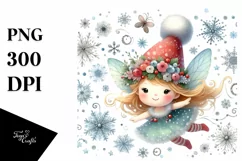 Cute Fairy with Snow Flakes PNG Product Image 1