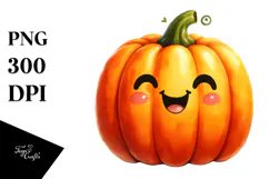 Funny Pumpkin Watercolor, PNG Product Image 1