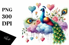 Colorful Watercolor Digital Painting with Peacock PNG Product Image 1