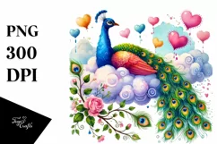Colorful Watercolor Digital Painting with Peacock PNG Product Image 1