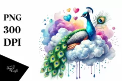 Colorful Watercolor Digital Painting with Peacock PNG Product Image 1