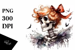 Skull with Hair and Bow PNG Product Image 1