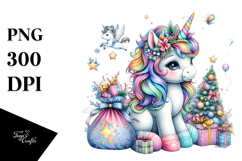 Colorful Baby Unicorn with Gifts PNG Product Image 1