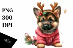 Winter German Shepherd with Reindeer Horns PNG Product Image 1